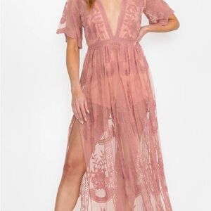 Honey Punch Pink Lace Maxi Dress